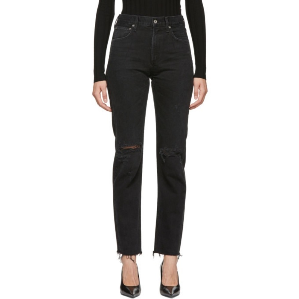 Agolde Cherie high rise straight leg Distortion distressed black jeans